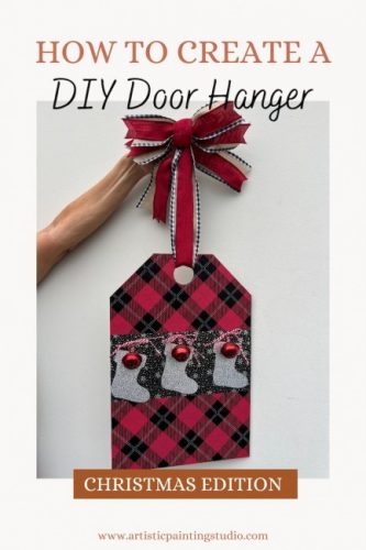 Red and Black Buffalo Plaid Door Hanger with Mini Silver Stockings and bells